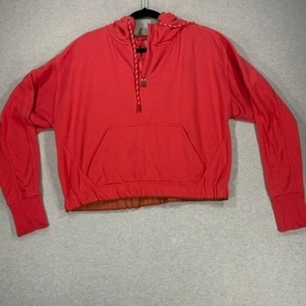 Athleta Quarter Zip Hoodie Women Size S Coral Pink Excellent Cropped Athleisure